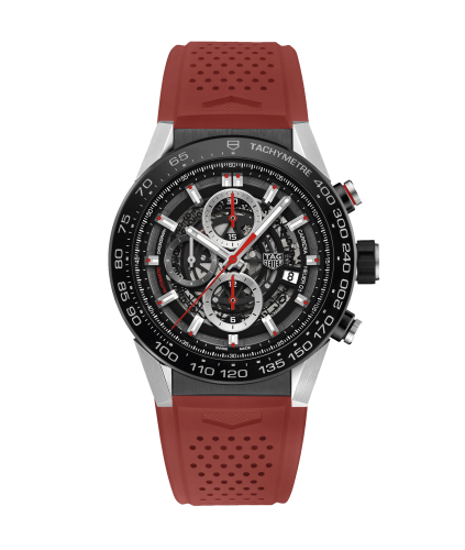 TAG Heuer CAR2A1Z.FT6050 : Carrera Calibre Heuer 01 45 Stainless Steel / Skeleton / Rubber / Red Touch