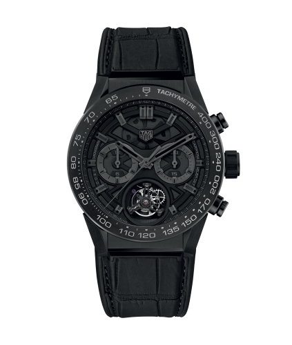 TAG Heuer CAR5A8Z.FC6377 : Carrera Calibre Heuer 02T 45 Chronograph Tourbillon Titanium / Ceramic / Alligator / Black Phantom