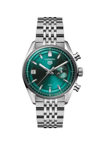 TAG Heuer CBS2211.BA0048 : Carrera Chronograph Dato Glass Box Stainless Steel / Green / Bracelet