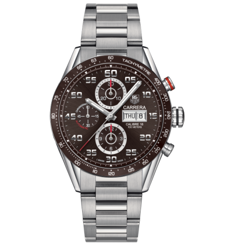 TAG Heuer CV2A1S.BA0799 : Carrera Calibre 16 Day Date 43 Stainless Steel / Brown / Bracelet