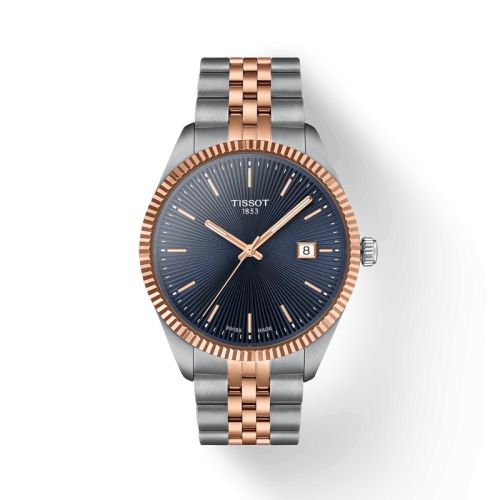 Tissot T156.410.22.041.00 : Ballade 40 Stainless Steel - Rose Gold / Blue / Bracelet