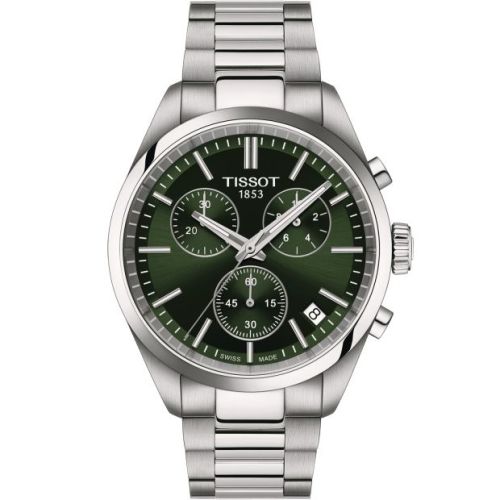 Tissot T150.417.11.091.00 : PR 100 Quartz Chronograph Stainless Steel / Green / Bracelet