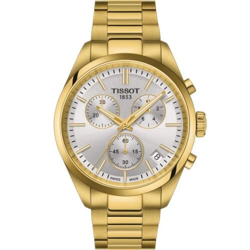 Tissot T150.417.33.031.00 : PR 100 Quartz Chronograph Yellow Gold  / Silver / Bracelet