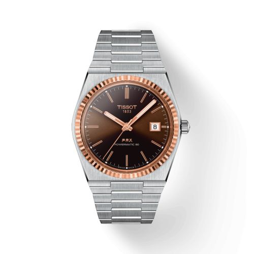 Tissot T931.407.41.291.00 : PRX Powermatic 80 Stainless Steel / Rose Gold / Brown