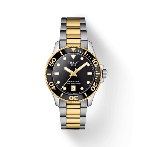 Tissot T120.210.22.051.00 : Seastar 1000 36 Quartz Stainless Steel - Yellow Gold / Black / Bracelet