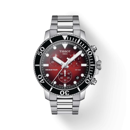 Tissot T120.417.11.421.00 : Seastar 1000 Chronograph Quartz 45.5 Stainless Steel / Red Gradient / Bracelet