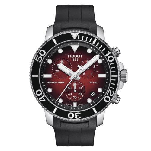 Tissot T120.417.17.421.00 : Seastar 1000 Chronograph Quartz 45.5 Stainless Steel / Gradient Red / Rubber