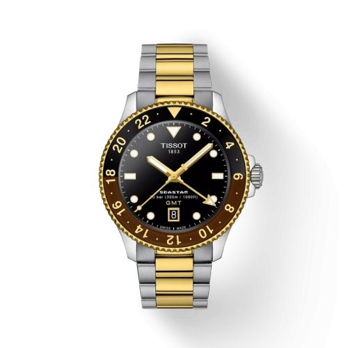 Tissot T120.852.22.051.00 : Seastar 1000 Quartz GMT 40 Stainless Steel - Yellow Gold / Black / Bracelet