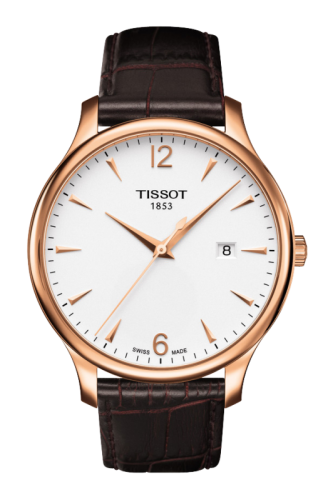 Tissot T063.610.36.037.00 : Tradition Quartz 42 Rose Gold PVD / Silver / Strap