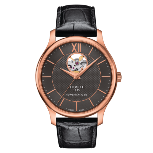 Tissot T063.907.36.068.00 : Tradition Powermatic 80 Open Heart 40 Rose Gold / Grey / Strap