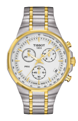 Tissot T077.417.22.031.00 : PRX Chronograph Quartz Stainless Steel / Yellow Gold PVD / Silver