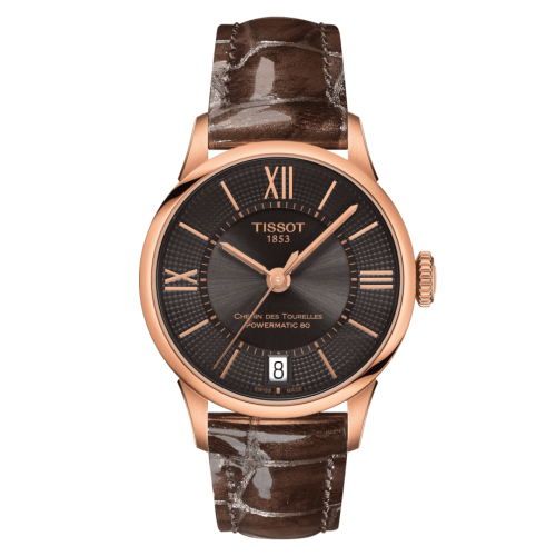 Tissot T099.207.36.448.00 : Chemin Des Tourelles Powermatic 80 32 Rose Gold PVD / Brown / Strap