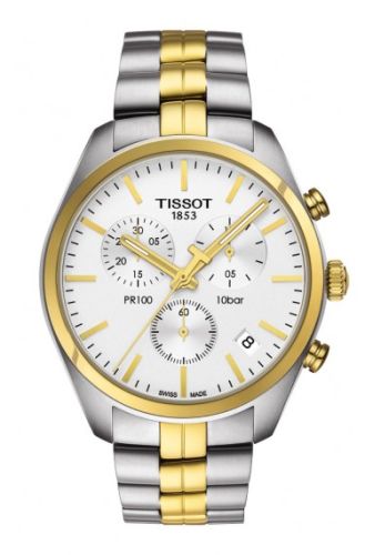 Tissot T101.417.22.031.00 : PR 100 Chronograph Quartz 41 Stainless Steel / Yellow Gold PVD / Silver / Bracelet