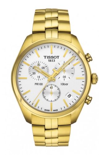 Tissot T101.417.33.031.00 : PR 100 Chronograph Quartz 41 Yellow Gold PVD / Silver / Bracelet
