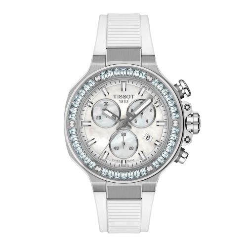 Tissot T141.817.97.111.00 : T-Race Chronograph 38 Stainless Steel - Ceramic Baguettes / MOP