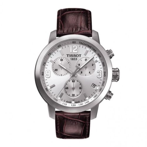 Tissot T055.417.16.037.00 : PRC 200 Quartz Chronograph Silver Brown Leather
