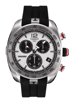 Tissot T076.417.17.087.00 : PRS 330 Quartz Chronograph 44 Stainless Steel / Silver / Rubber