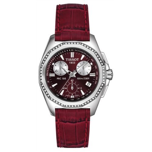 Tissot T22.1.466.81 : PRC 100 Chronograph Quartz 34.8 Stainless Steel / Red / Strap