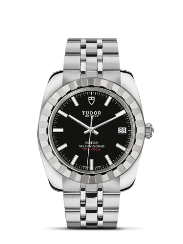 Tudor 21010-0002 : Classic 38 Stainless Steel / Fluted / Black / Bracelet