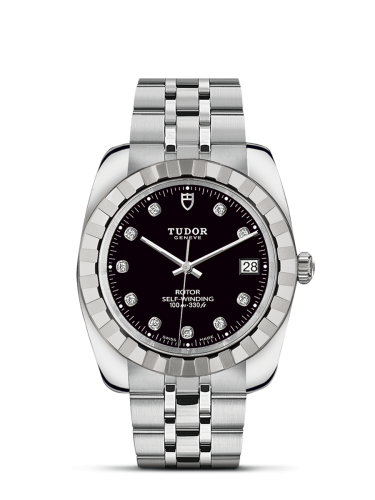 Tudor M21010-0010 : Classic 38 Stainless Steel / Fluted / Black-Diamond / Bracelet