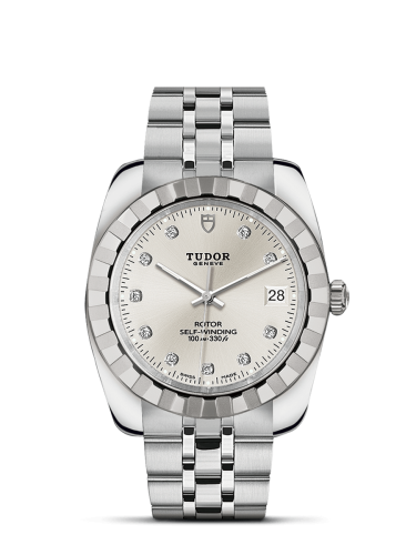 Tudor 21010-0012 : Classic 38 Stainless Steel / Fluted / Silver-Diamond / Bracelet