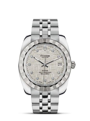 Tudor 21010-0013 : Classic 38 Stainless Steel / Fluted / Silver-Diamond / Bracelet