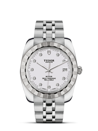 Tudor 21010-0015 : Classic 38 Stainless Steel / Fluted / White-Diamond / Bracelet