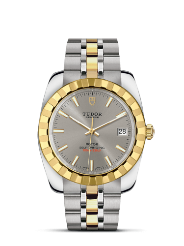 Tudor 21013-0001 : Classic 38 Stainless Steel / Yellow Gold / Fluted / Silver / Bracelet