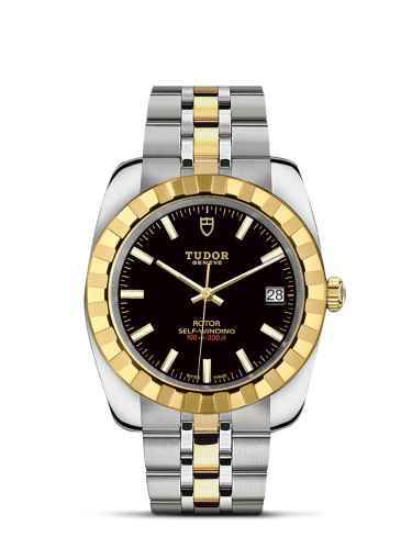 Tudor 21013-0003 : Classic 38 Stainless Steel / Yellow Gold / Fluted / Black / Bracelet