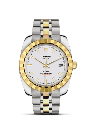 Tudor 21013-0004 : Classic 38 Stainless Steel / Yellow Gold / Fluted / White / Bracelet