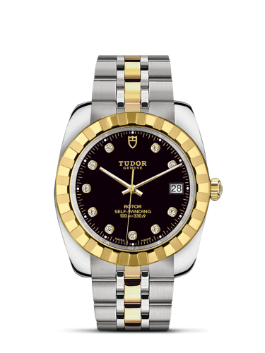 Tudor 21013-0005 : Classic 38 Stainless Steel / Yellow Gold / Fluted / Black-Diamond / Bracelet