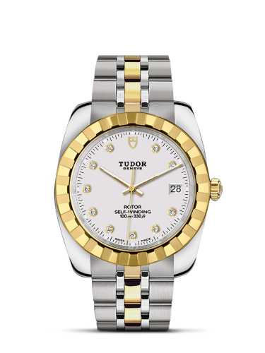 Tudor 21013-0006 : Classic 38 Stainless Steel / Yellow Gold / Fluted / White-Diamond / Bracelet