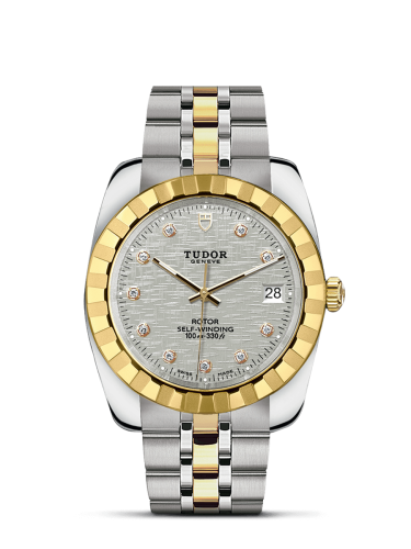 Tudor 21013-0009 : Classic 38 Stainless Steel / Yellow Gold / Fluted / Silver-Diamond / Bracelet