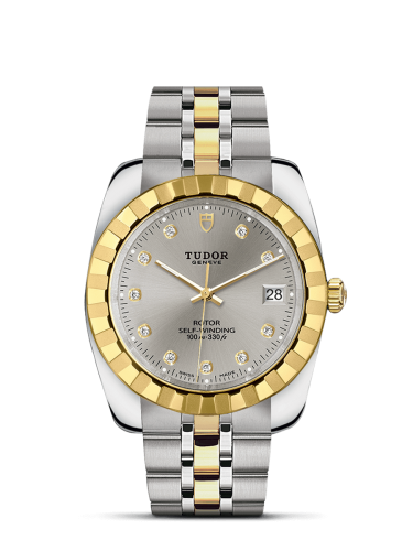 Tudor 21013-0012 : Classic 38 Stainless Steel / Yellow Gold / Fluted / Silver-Diamond / Bracelet