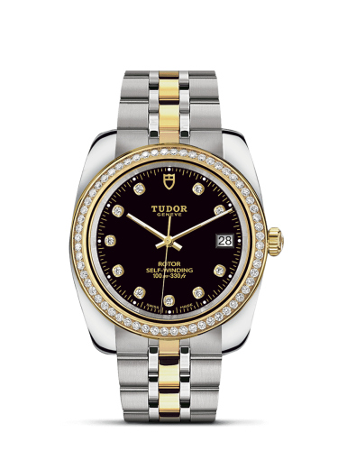 Tudor 21023-0008 : Classic 38 Stainless Steel / Yellow Gold / Diamond / Black-Diamond / Bracelet