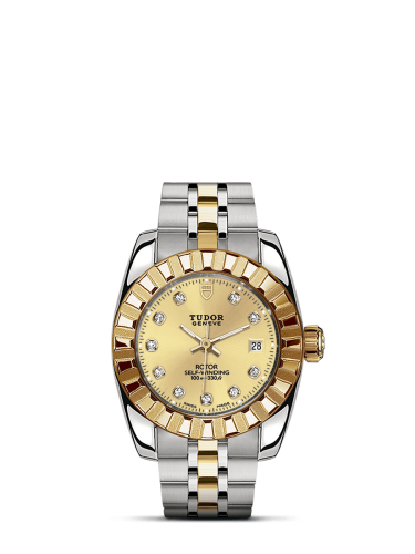 Tudor 22013-0007 : Classic 28 Stainless Steel / Yellow Gold / Fluted / Champagne-Diamond / Bracelet