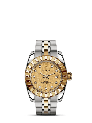 Tudor 22013-0010 : Classic 28 Stainless Steel / Yellow Gold / Fluted / Champagne-Diamond / Bracelet