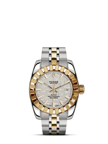 Tudor 22013-0011 : Classic 28 Stainless Steel / Yellow Gold / Fluted / Silver / Bracelet