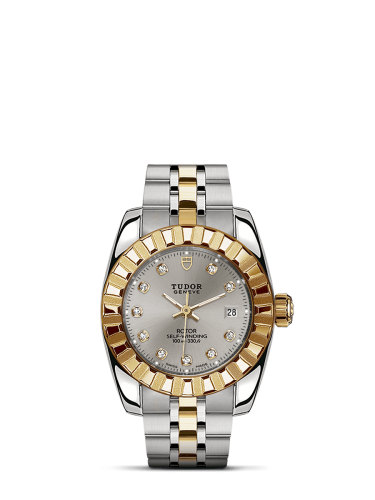 Tudor 22013-0012 : Classic 28 Stainless Steel / Yellow Gold / Fluted / Silver-Diamond / Bracelet