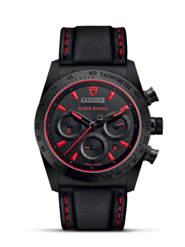 Tudor 42000CR-0002 : Fastrider Black Shield Ceramic / Black-Red / Leather