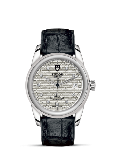 Tudor 55000-0058 : Glamour Date 36 Stainless Steel / Jacquard Silver-Diamond / Strap