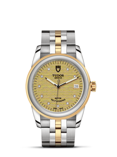 Tudor 55003-0004 : Glamour Date 36 Stainless Steel / Yellow Gold / Jacquard Champagne-Diamond / Bracelet