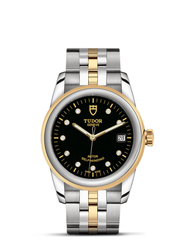 Tudor 55003-0008 : Glamour Date 36 Stainless Steel / Yellow Gold / Black-Diamond / Bracelet