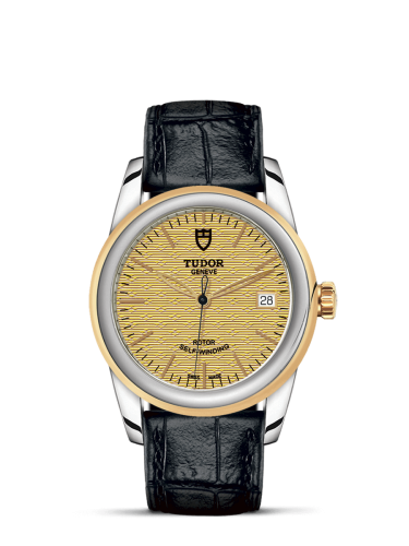 Tudor 55003-0060 : Glamour Date 36 Stainless Steel / Yellow Gold / Jacquard Champagne / Strap