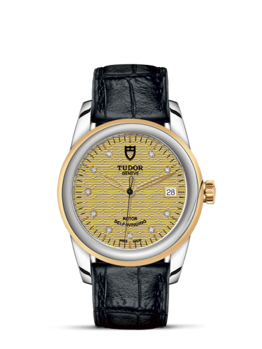 Tudor 55003-0068 : Glamour Date 36 Stainless Steel / Yellow Gold / Jacquard Champagne-Diamond / Strap