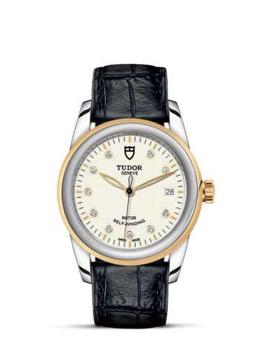 Tudor 55003-0095 : Glamour Date 36 Stainless Steel / Yellow Gold / Opaline-Diamond / Strap