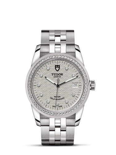 Tudor 55020-0001 : Glamour Date 36 Stainless Steel / Diamond / Jacquard Silver-Diamond / Bracelet