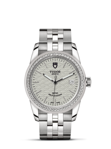 Tudor 55020-0002 : Glamour Date 36 Stainless Steel / Diamond / Jacquard Silver / Bracelet