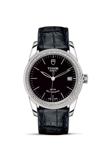 Tudor 55020-0052 : Glamour Date 36 Stainless Steel / Diamond / Black / Strap