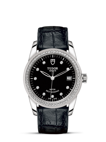 Tudor 55020-0053 : Glamour Date 36 Stainless Steel / Diamond / Black-Diamond / Strap